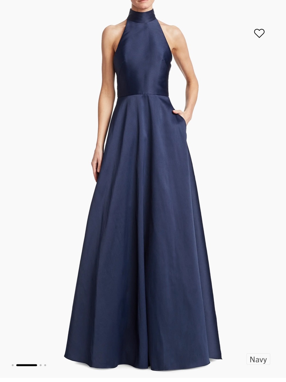 ML Monique Lhuillier Halter Satin Ball Gown Navy Formal Dress Size Small